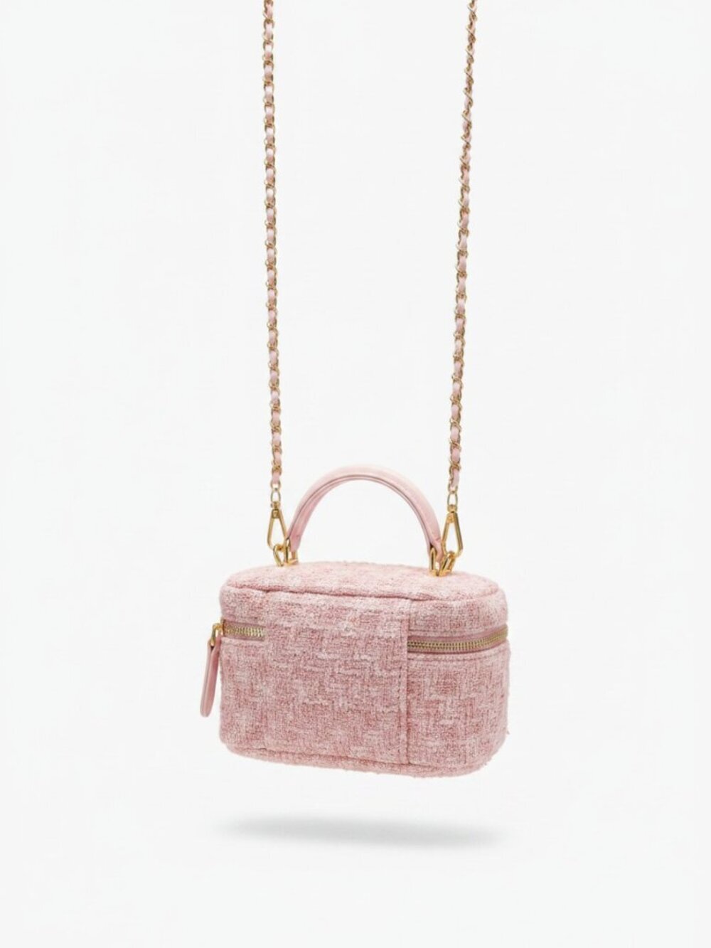 Francesca’s Pink Quilted Tweed Mini Crossbody Bag Gold Chain Vanity Case NWT